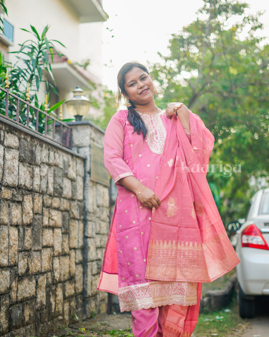 Premium Silk Kurti Set with Zari Work & Banarasi Dupatta