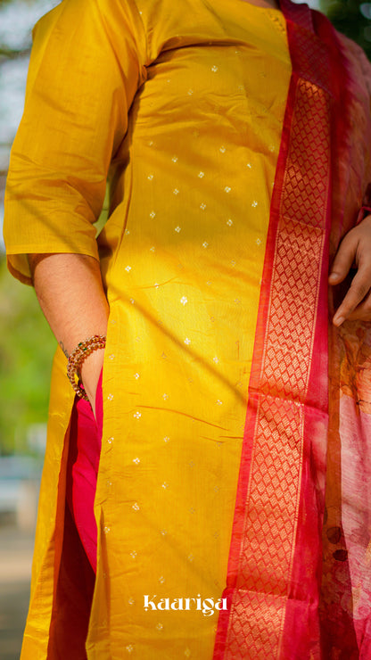 Anvi - Silk Kurti Set with Banarasi Buti Work & Organza Dupatta