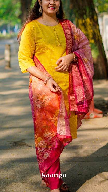 Anvi - Silk Kurti Set with Banarasi Buti Work & Organza Dupatta