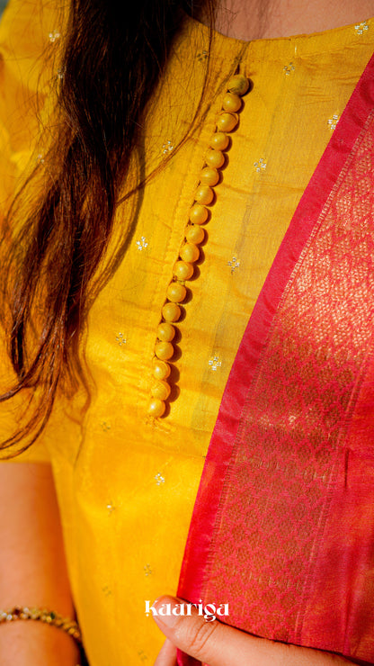 Anvi - Silk Kurti Set with Banarasi Buti Work & Organza Dupatta