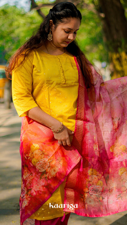 Anvi - Silk Kurti Set with Banarasi Buti Work & Organza Dupatta