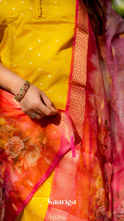 Anvi - Silk Kurti Set with Banarasi Buti Work & Organza Dupatta