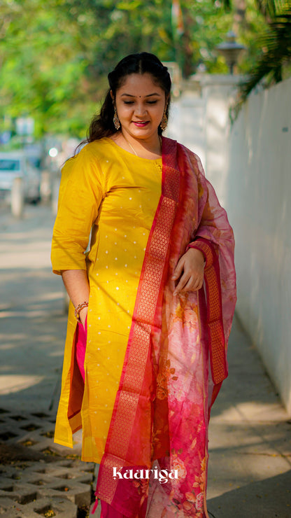 Anvi - Silk Kurti Set with Banarasi Buti Work & Organza Dupatta